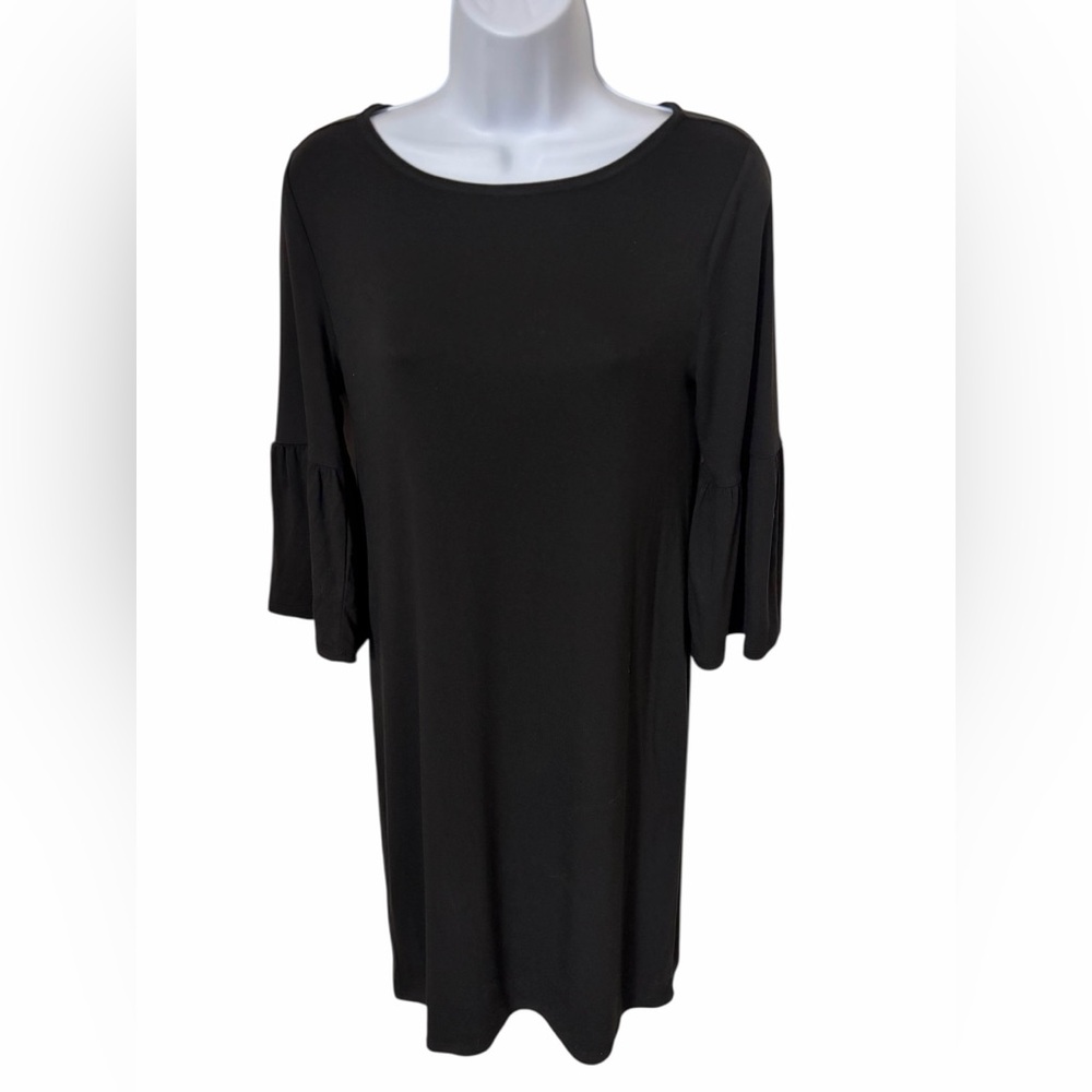 White House Black Market Black Ruffle Sleeve Shift Dress Top XS Gold Zip
